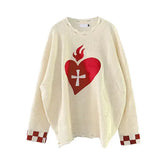 Gothic Oversized Heart Knitted Long Sleeve Sweatshirt